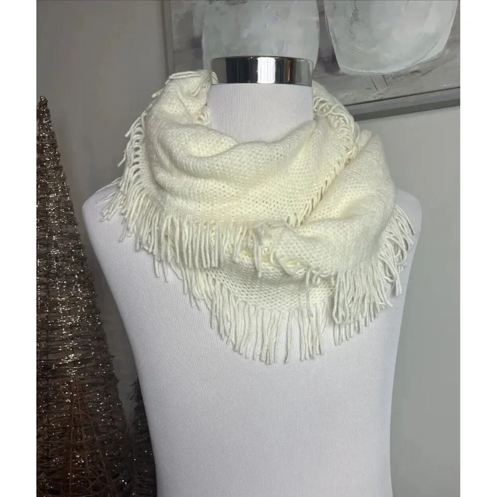INC Womens Raschel Loop Infinity Fringe‎ Scarf Ivory Soft Cozy One Size New
